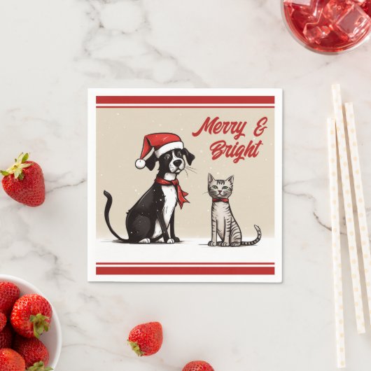 Schattigee Santa Dog en Cat Merry en Bright Christ Servet (Insitu)