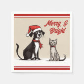 Schattigee Santa Dog en Cat Merry en Bright Christ Servet (Voorkant)