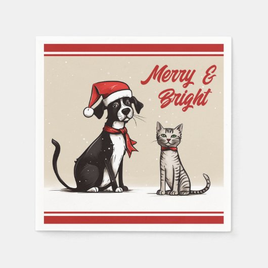 Schattigee Santa Dog en Cat Merry en Bright Christ Servet (Voorkant)