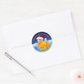 Schattigee Santa Duck met vakantie groeten en name Ronde Sticker (Envelop)