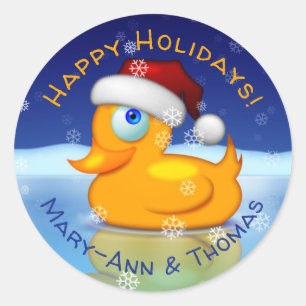 Schattigee Santa Duck met vakantie groeten en name Ronde Sticker
