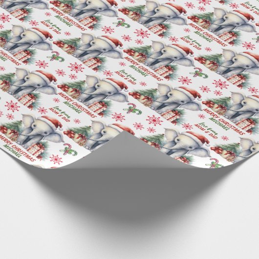 Schattigee Santa Elephant Kinder Kerst Cadeaupapier (Hoek)