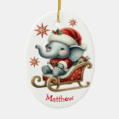Schattigee Santa Elephant Sleigh Kinder Kerst Keramisch Ornament (Voorkant)