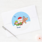 Schattigee Santa, Elf en Rendier Naar en Van Ronde Sticker (Envelop)