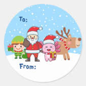 Schattigee Santa Elf Rendier Axolotl Kerstcadeau Ronde Sticker (Voorkant)