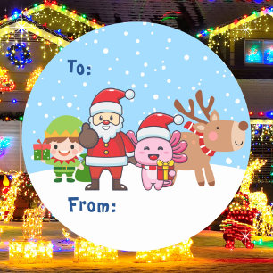 Schattigee Santa Elf Rendier Axolotl Kerstcadeau Ronde Sticker