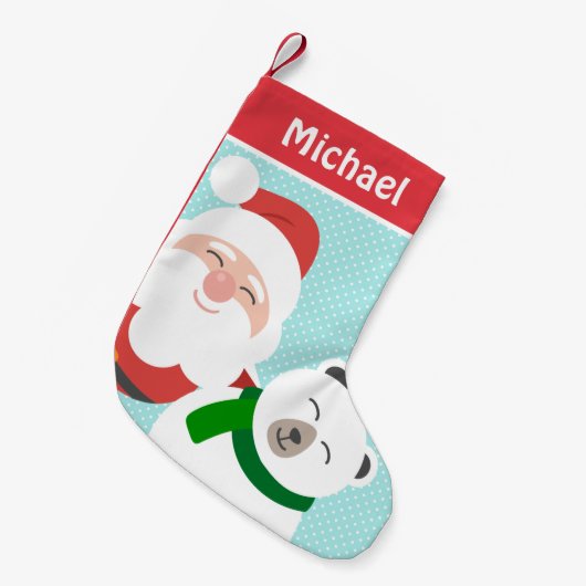 Schattigee Santa en Polar Beer Gepersonaliseerde K Kleine Kerstsok (Voorkant (Hangend))
