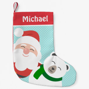 Schattigee Santa en Polar Beer Gepersonaliseerde K Kleine Kerstsok