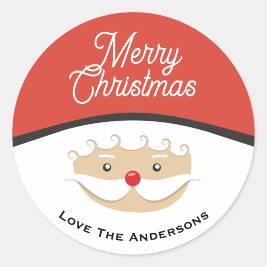 Schattigee Santa Face aangepaste tekst kerst Ronde Sticker (Voorkant)