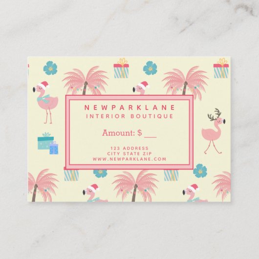 Schattigee Santa Flamingo's - Kerstcadeaubon Visitekaartje (Achterkant)