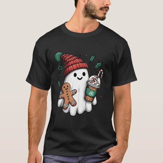 Schattigee Santa Ghost Drink Coffee Ice Coffee Lat T-shirt (Voorkant)