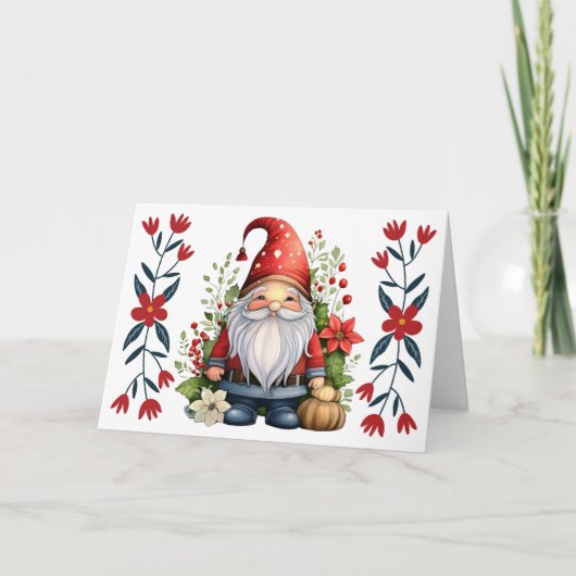 Schattigee Santa Gnome & Florals Blank Christmas K Feestdagen Kaart (Voorkant)