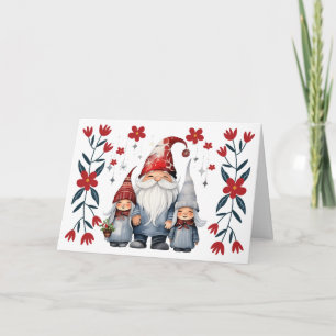 Schattigee Santa Gnome & Florals Blank Christmas K Feestdagen Kaart