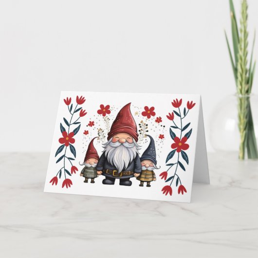 Schattigee Santa Gnome & Florals Blank Christmas K Feestdagen Kaart (Voorkant)