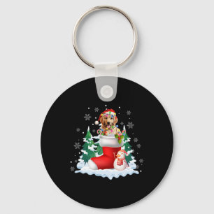 Schattigee Santa Golden Retriever in Christmas Sok Sleutelhanger