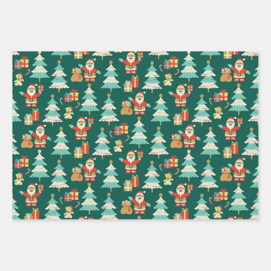 Schattigee Santa groene kerstkleurrijke scene Inpakpapier Vel (Voorkant 3)