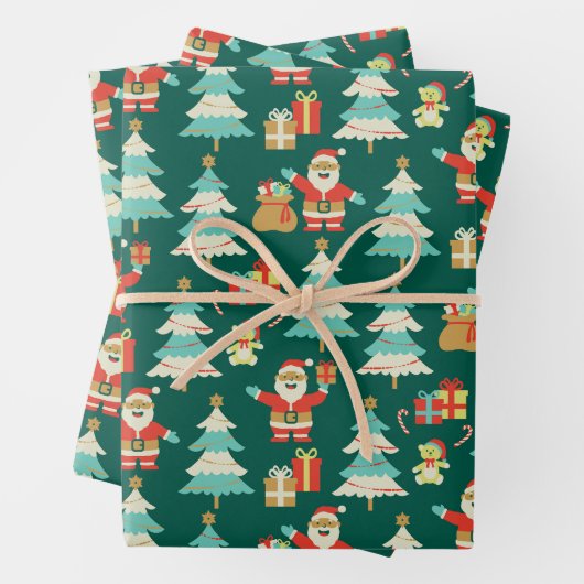 Schattigee Santa groene kerstkleurrijke scene Inpakpapier Vel (In situ)