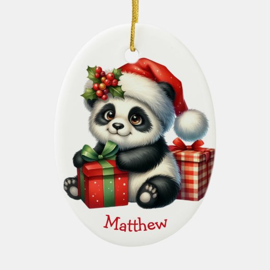 Schattigee Santa Hat Baby Panda Beer Kerst Keramisch Ornament (Voorkant)
