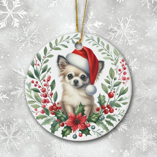 Schattigee Santa Hat Chihuahua Waterverf Krans Keramisch Ornament
