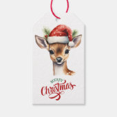 Schattigee Santa Hat Deer Fawn Christmas Cadeaulabel (Voorkant)
