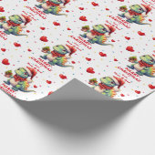 Schattigee Santa Hat Dinosaurus Kinder Kerst Cadeaupapier (Hoek)