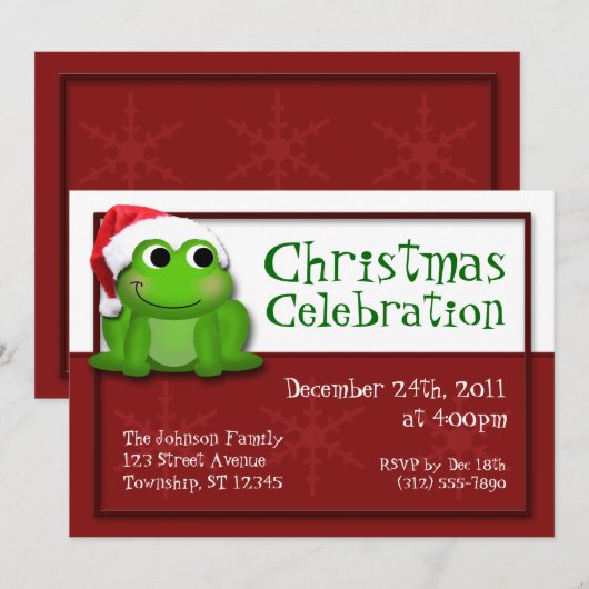 Schattigee Santa Hat Froggy Christmas Party Uitnod Kaart (Voorkant / Achterkant)
