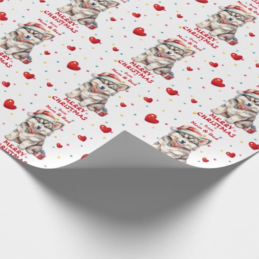 Schattigee Santa Hat Husky Puppy Kinder Kerst Cadeaupapier (Hoek)