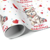 Schattigee Santa Hat Husky Puppy Kinder Kerst Cadeaupapier (Rol Hoek)
