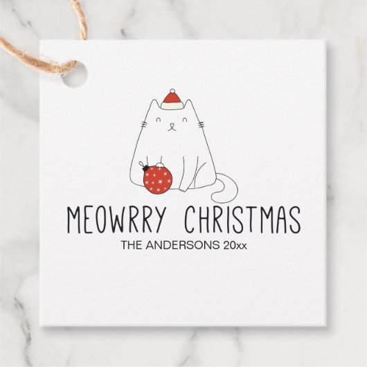 Schattigee Santa Hat Kat met Ornament Kerstvakanti Bedankjes Labels (Voorkant)