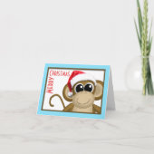 Schattigee Santa Hat Monkey Aqua "Merry Christmas" Feestdagen Kaart (Voorkant)