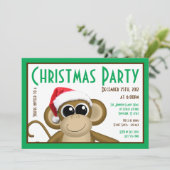 Schattigee Santa Hat Monkey - Groene Kerstuitnodig Kaart (Staand voorkant)
