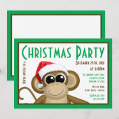 Schattigee Santa Hat Monkey - Groene Kerstuitnodig Kaart (Voorkant / Achterkant)