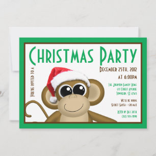Schattigee Santa Hat Monkey - Groene Kerstuitnodig Kaart