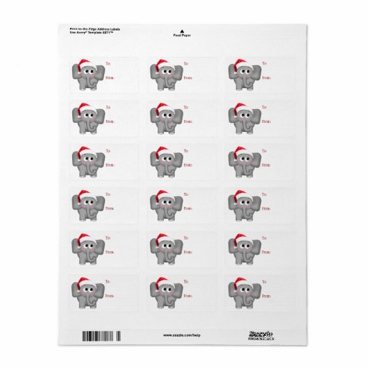 Schattigee Santa Hat Olifant - Kerstcadeau labels (Full Sheet)