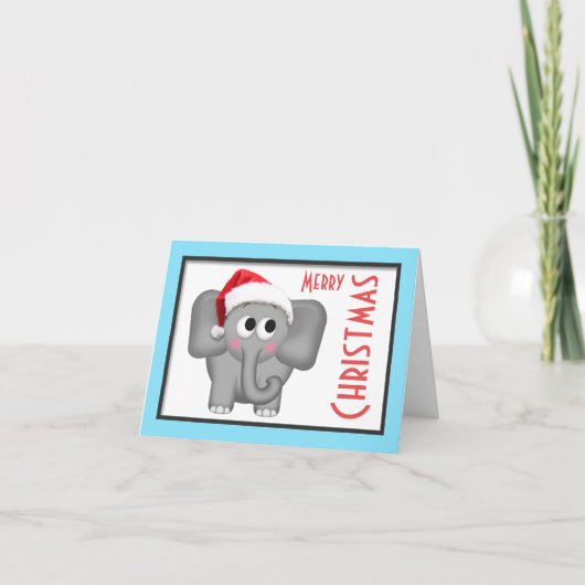 Schattigee Santa Hat Olifant "Merry Christmas" Kaa Feestdagen Kaart (Voorkant)