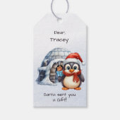 Schattigee Santa Hat Penguin Sneeuwvlokken Kinder  Cadeaulabel (Voorkant)