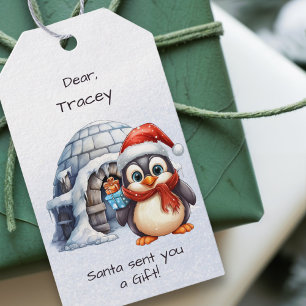 Schattigee Santa Hat Penguin Sneeuwvlokken Kinder  Cadeaulabel