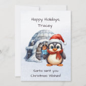 Schattigee Santa Hat Penguin Sneeuwvlokken Kinder Feestdagenkaart (Voorkant)