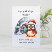 Schattigee Santa Hat Penguin Sneeuwvlokken Kinder Feestdagenkaart (Staand voorkant)