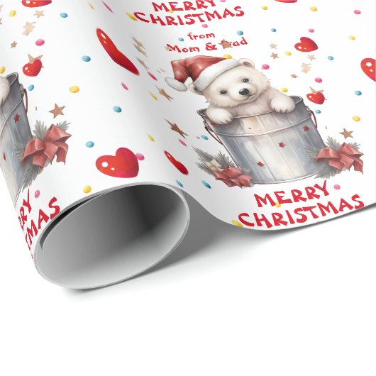 Schattigee Santa Hat Polar Beer Cub Kinder Kerst Cadeaupapier (Rol Hoek)
