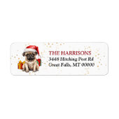Schattigee Santa Hat Pug Puppy Cadeaus Retouradres Etiket (Voorkant)