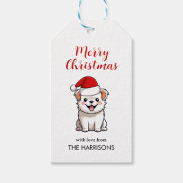 Schattigee Santa Hat Puppy Kerstmis Cadeaulabel