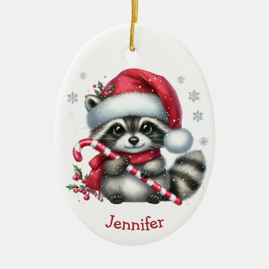 Schattigee Santa Hat Raccoon Kerstmis Keramisch Ornament (Voorkant)