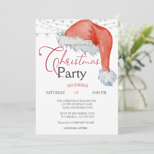 Schattigee Santa Hat String Lights Kerstbedrijf Kaart (Staand voorkant)