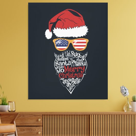 Schattigee Santa Hat USA Flag Zonnebril en Kerst Canvas Afdruk (Insitu (Woonkamer))