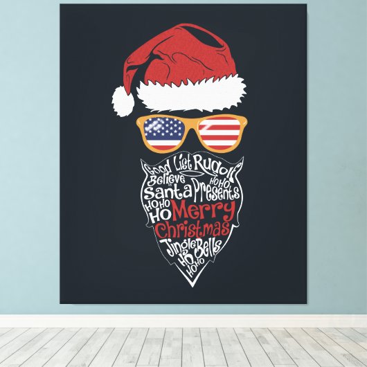 Schattigee Santa Hat USA Flag Zonnebril en Kerst Canvas Afdruk (Insitu (Houten vloer))