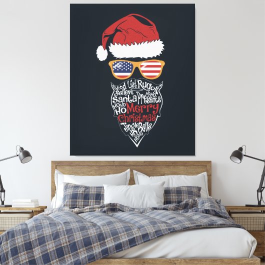 Schattigee Santa Hat USA Flag Zonnebril en Kerst Canvas Afdruk (Insitu (Slaapkamer))