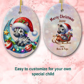 Schattigee Santa Hat Zebra Moon en Sleigh Kinder Keramisch Ornament