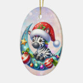 Schattigee Santa Hat Zebra Moon en Sleigh Kinder Keramisch Ornament (Links)