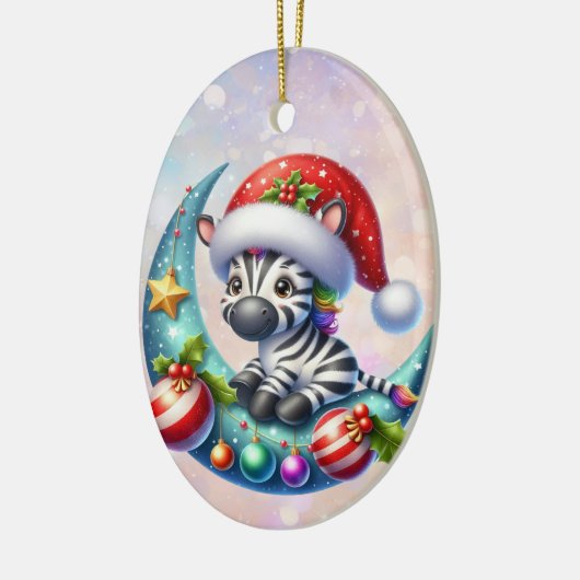 Schattigee Santa Hat Zebra Moon en Sleigh Kinder Keramisch Ornament (Links)